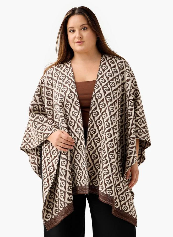  أولا بوبكن يلا بوبكن بونشو مطبوع غير متماثل بقصة مريحة