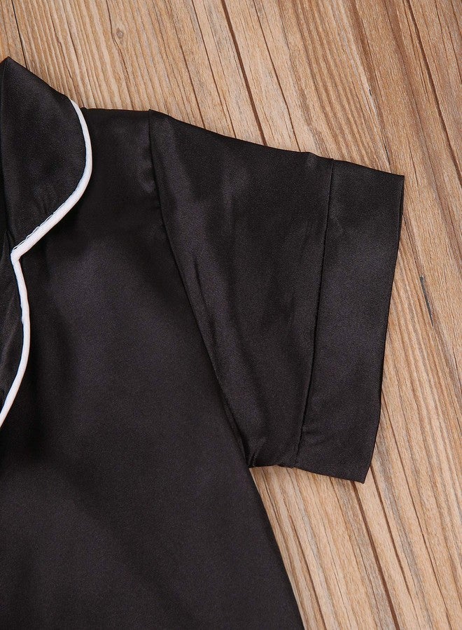 Multitrust Baby Girls Boys Silk Pajamas Set Solid Short Sleeve Button Down Shirts Tops and Shorts Infant Satin Pj Lounge Sets (Black, 1-2 Years) - Image 5