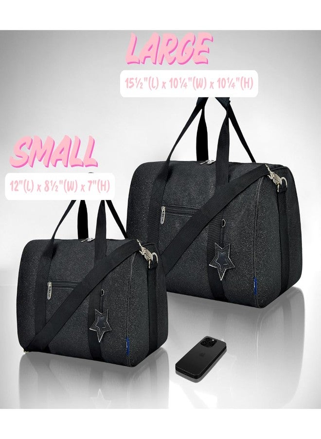 NGIL Super Star Duffle Bag, Mini Dance Bag & Mini Travel Bag for Sports, Gymnastics and Ballet with Adjustable Strap, Zippers, Pockets (Glitter-Black, Small) - Image 3