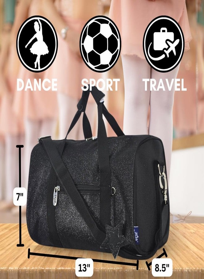 NGIL Super Star Duffle Bag, Mini Dance Bag & Mini Travel Bag for Sports, Gymnastics and Ballet with Adjustable Strap, Zippers, Pockets (Glitter-Black, Small) - Image 4