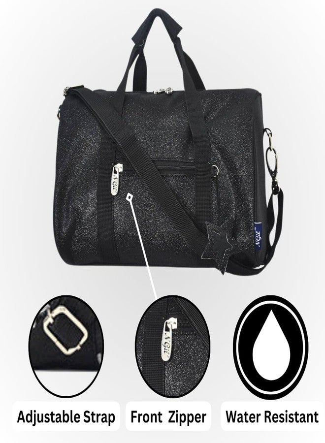 NGIL Super Star Duffle Bag, Mini Dance Bag & Mini Travel Bag for Sports, Gymnastics and Ballet with Adjustable Strap, Zippers, Pockets (Glitter-Black, Small) - Image 5