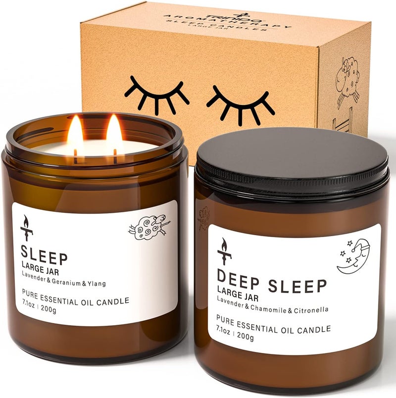 TRINIDa 2 Wicks Sleep Large Candle Gift Set, Candles Long Burning up to 100 Hours (14.2OZ), Scented Candles for Anxiety Relief & Perfect Sleep, Lavender Promotes Sleep, Chamomile Relieves Stress - Image 1