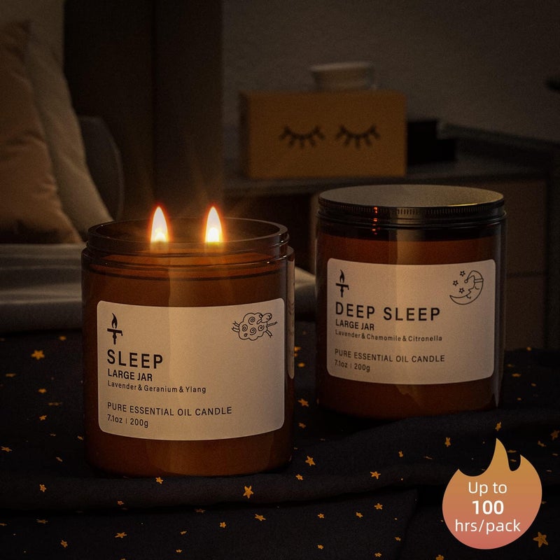 TRINIDa 2 Wicks Sleep Large Candle Gift Set, Candles Long Burning up to 100 Hours (14.2OZ), Scented Candles for Anxiety Relief & Perfect Sleep, Lavender Promotes Sleep, Chamomile Relieves Stress - Image 3