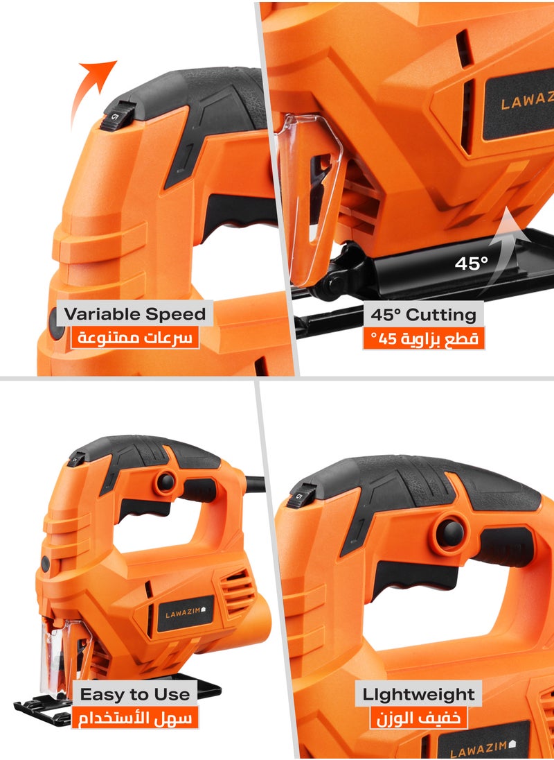 LAWAZIM Jigsaw 450W Electric Jig Saw Tool 500-3000SPM Cutting in Wood 55mm, 6 Variable Speeds, ±45° Bevel Cutting, Corded Jig Saw for Wood and Metal Cutting  - Image 3
