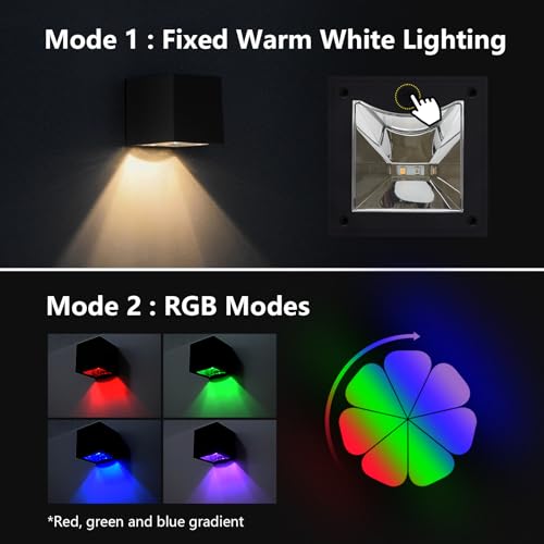 Ousam Led Solar Wall Lights Outdoor Waterproof Solar Fence Light LED Downlights with Warm White & RGB Modes for House Numbers, Address, Mailbox, Deck 2 Pack - Image 2