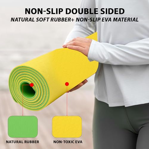 HACER Yoga Mat 6mm Thickness Unisex Dual-Sided Non-Slip Anti-Tear EVA Exercise Mats for Pilates Stretching Floor & Fitness Workouts- Yellow/Green - Image 4