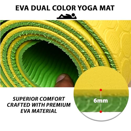 HACER Yoga Mat 6mm Thickness Unisex Dual-Sided Non-Slip Anti-Tear EVA Exercise Mats for Pilates Stretching Floor & Fitness Workouts- Yellow/Green - Image 3