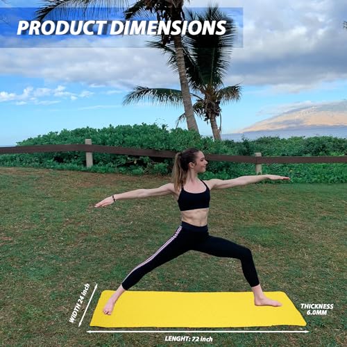 HACER Yoga Mat 6mm Thickness Unisex Dual-Sided Non-Slip Anti-Tear EVA Exercise Mats for Pilates Stretching Floor & Fitness Workouts- Yellow/Green - Image 2