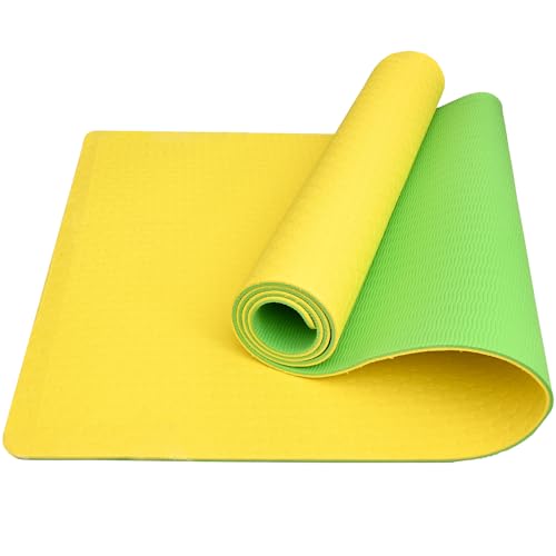 HACER Yoga Mat 6mm Thickness Unisex Dual-Sided Non-Slip Anti-Tear EVA Exercise Mats for Pilates Stretching Floor & Fitness Workouts- Yellow/Green - Image 1