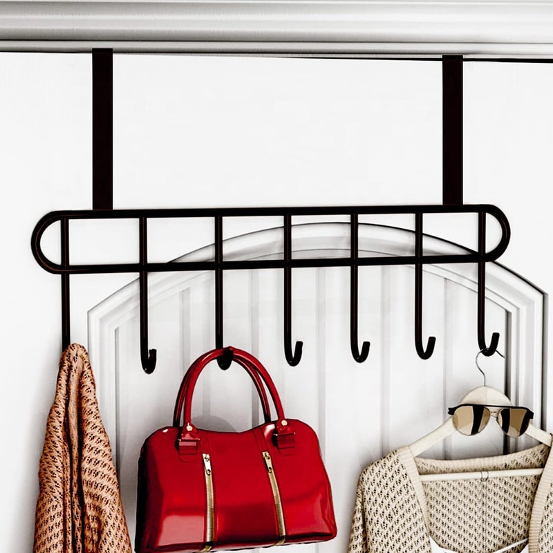 Decobuy Over The Door Steel Hooks Strong HeavyDuty Door Hanger Holder for Coat Hanging Hat Clothes Towels Napkin 7 Hooks No Drilling Black Black - Image 2
