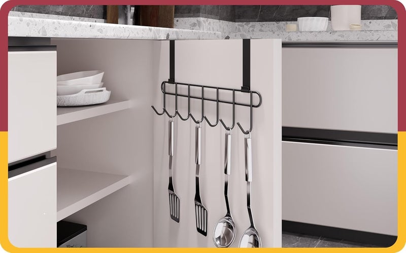 Decobuy Over The Door Steel Hooks Strong HeavyDuty Door Hanger Holder for Coat Hanging Hat Clothes Towels Napkin 7 Hooks No Drilling Black Black - Image 5
