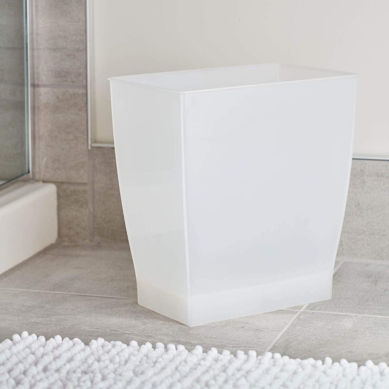 InterDesign iDesign Small Plastic Bathroom Trash Can, Slim Rectangle Garbage Bin for Bedroom, Office, Dorm, Clear Frost - Image 3