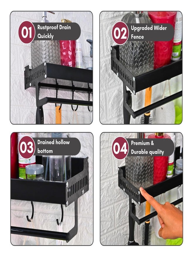 Boniry 30 CM Multipurpose Aluminum Bathroom Shelf with Movable Hooks & Towel Bar | Wall Shelf Bathroom Rack Ideal for Metal Bathroom and Kitchen Shelves (Black, 30 CM with Towel BAR & 4 Hook) - Image 3