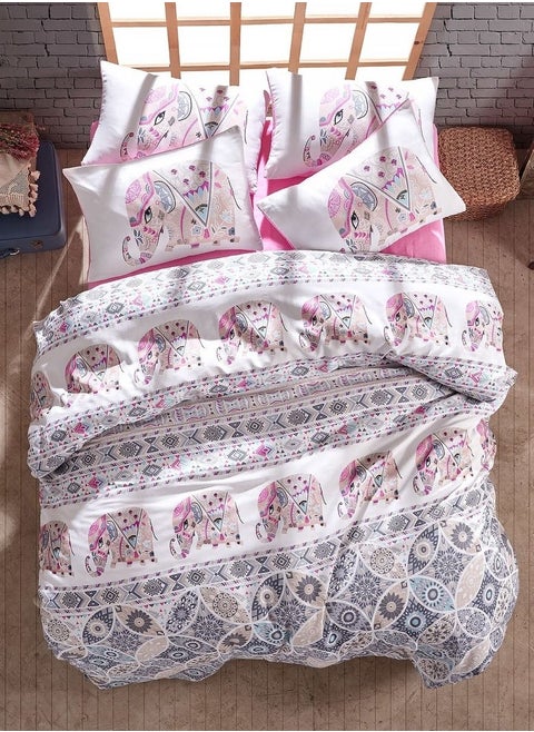 3-Piece Turkish Cotton Bedding Set Single Size Printed Consisting of 1 Comforter, 1 Flat Bed Sheet and 1 Pillow Case