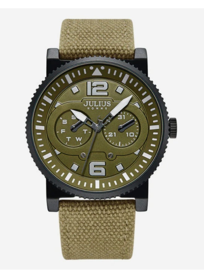 جوليوس ساعة جوليوس هوم JAH-115 الرجالية الأنيقة بحزام قماشي بيج