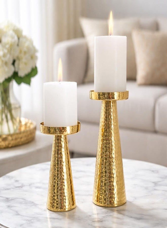 CentraLit Set of 2 Candle Stand for Home Decor | Modern Hammered Candle Holder Stand with Brass Gold Finish | Diwali Home Decor Candle Stand for Living Room, Altar & Christmas Decoration - Image 5
