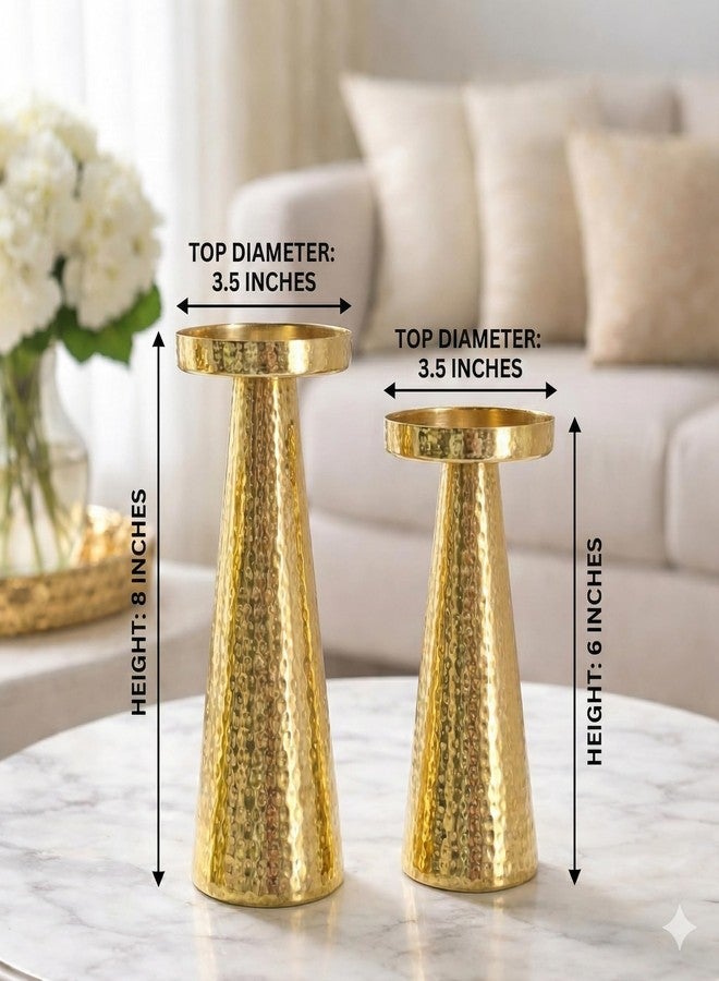 CentraLit Set of 2 Candle Stand for Home Decor | Modern Hammered Candle Holder Stand with Brass Gold Finish | Diwali Home Decor Candle Stand for Living Room, Altar & Christmas Decoration - Image 3