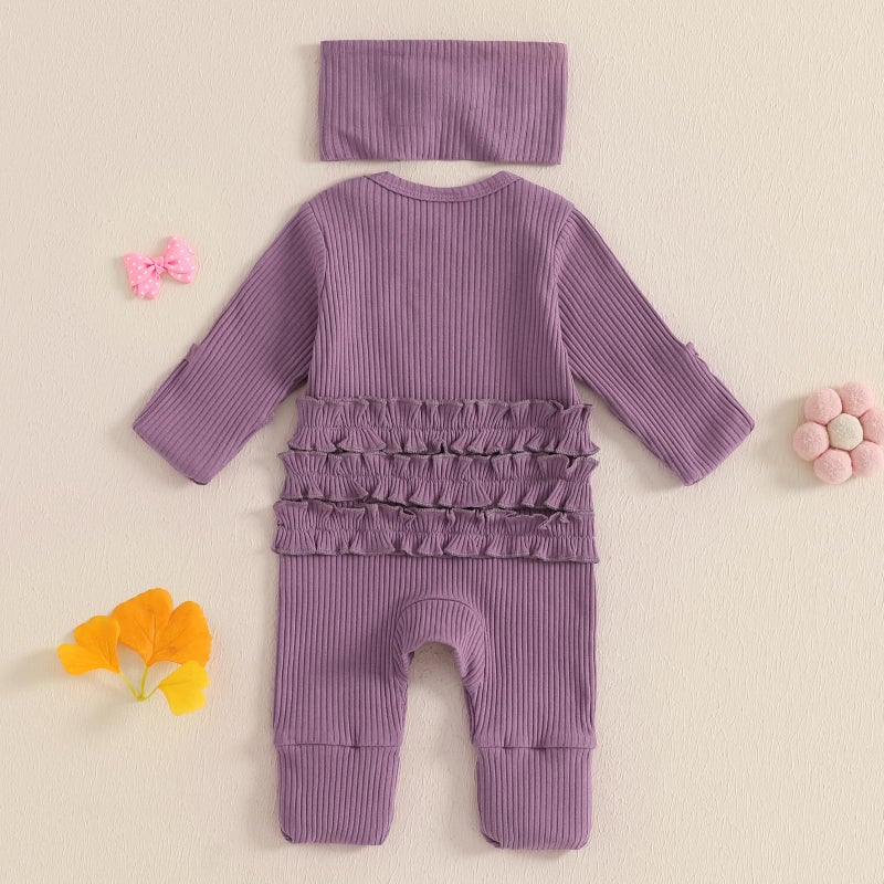 allshope Infant Baby Girl Fall Outfit Sweatshirt Romper New to The Crew Long Sleeve Jumpsuit Bodysuit Newborn Clothes (New to The Crew Purple, Newborn) - Image 3
