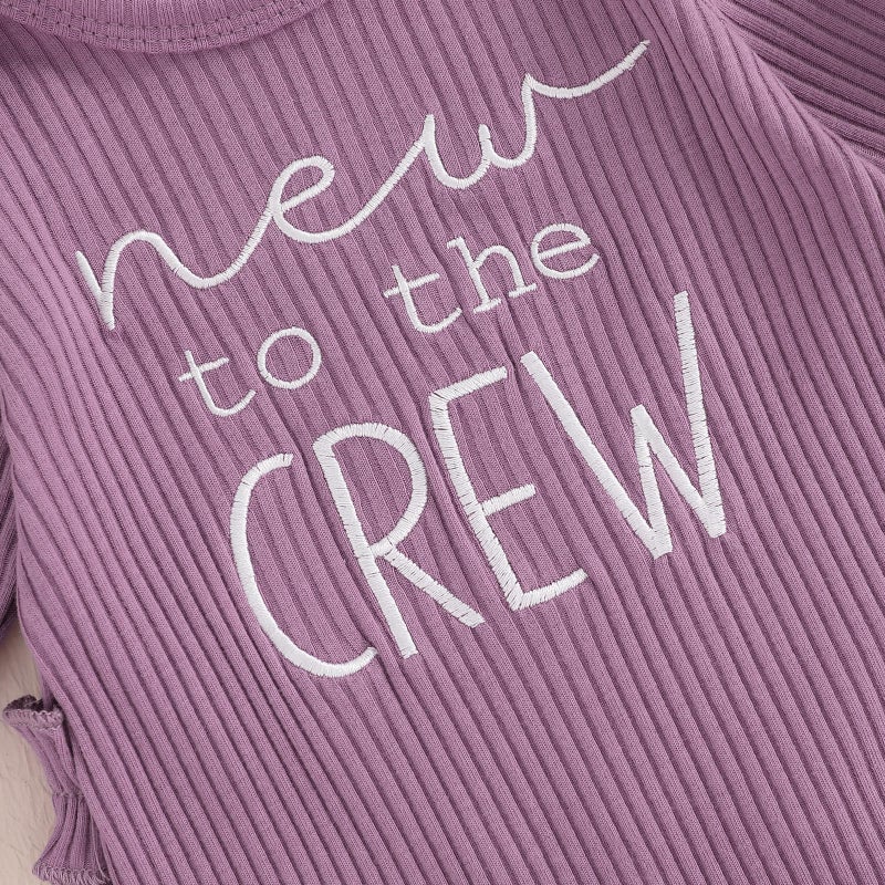 allshope Infant Baby Girl Fall Outfit Sweatshirt Romper New to The Crew Long Sleeve Jumpsuit Bodysuit Newborn Clothes (New to The Crew Purple, Newborn) - Image 5