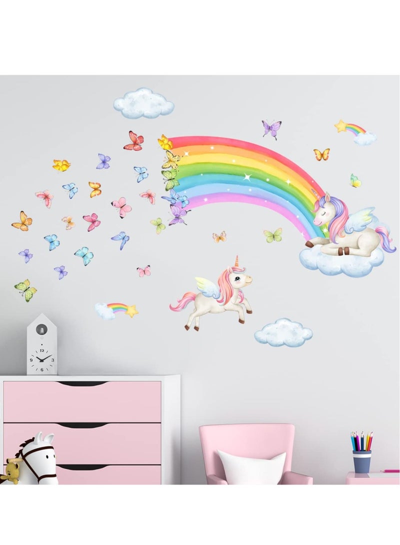 Excefore Rainbow Wall Stickers, Butterfly Unicorn Clouds, Peel and Stick Wall Art Decals, for Kids Room Baby Girls Boys Bedroom - Image 2
