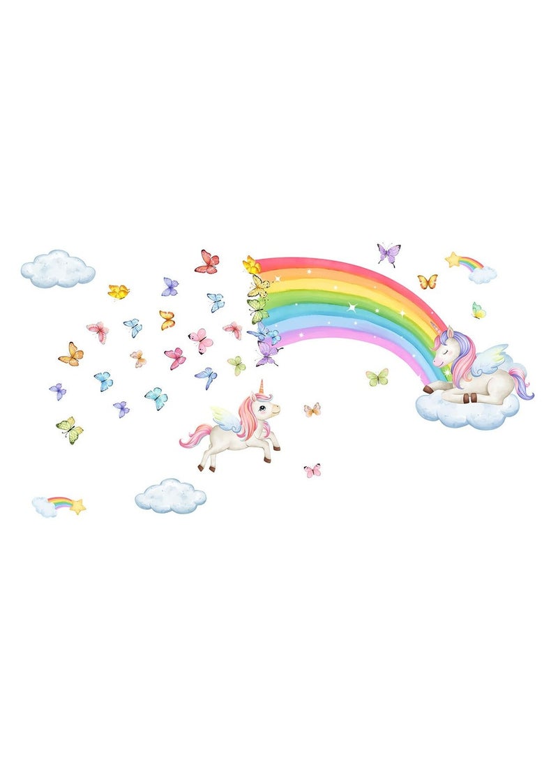 Excefore Rainbow Wall Stickers, Butterfly Unicorn Clouds, Peel and Stick Wall Art Decals, for Kids Room Baby Girls Boys Bedroom - Image 1