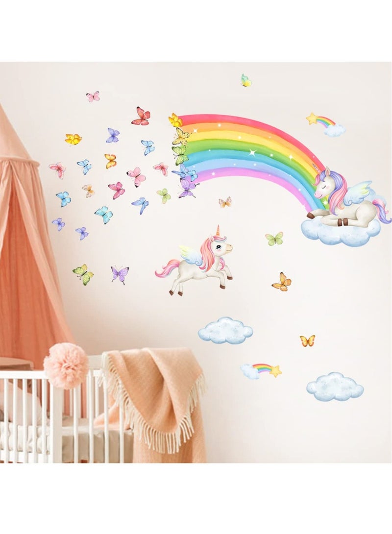 Excefore Rainbow Wall Stickers, Butterfly Unicorn Clouds, Peel and Stick Wall Art Decals, for Kids Room Baby Girls Boys Bedroom - Image 5