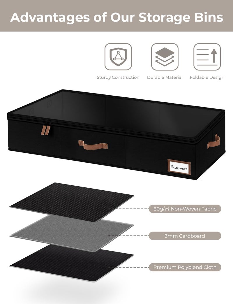 StorageWorks Large Under Bed Storage Containers with Handles and Label Holder, 2 Pack Ultra-thick Fabric Underbed Bins, Closet Organizer for Clothes, Blankets, Sweater - Image 4