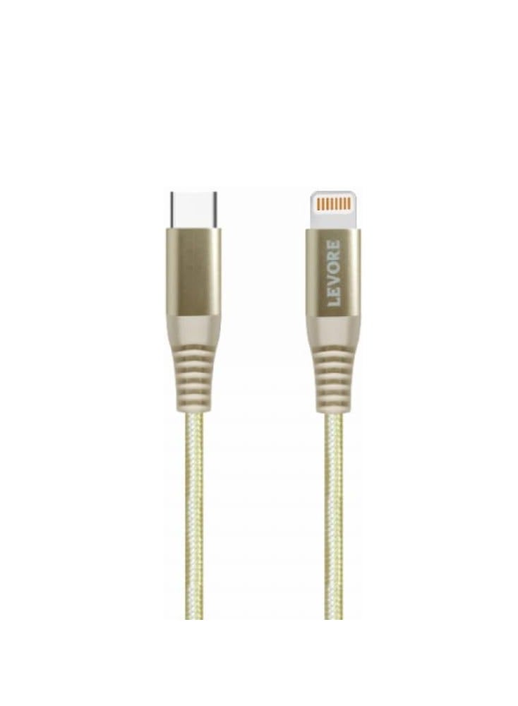 ليفور - كابل USB C إلى Lightning بطول 1 متر من النايلون، ذهبي - Image 1