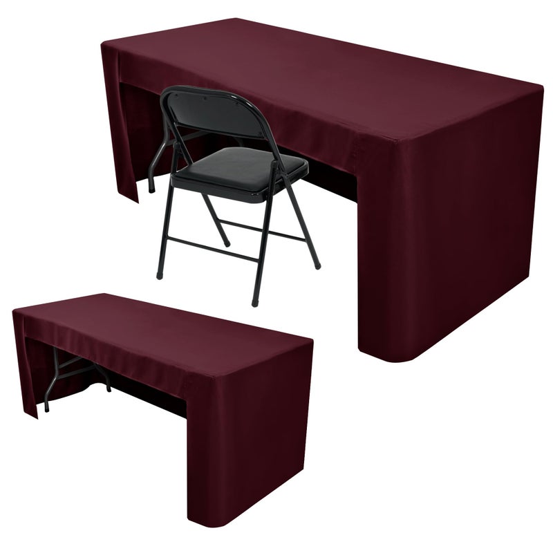 Nasitos 2 Pack Burgundy Tablecloth Rectangle Fitted for 4 Foot-Open Back Valentines Tablecloth Fabric Washable and Wrinkle Resistant Table Cover for Trade Show, Parties, Banquet, Buffet, Baby Shower - Image 1