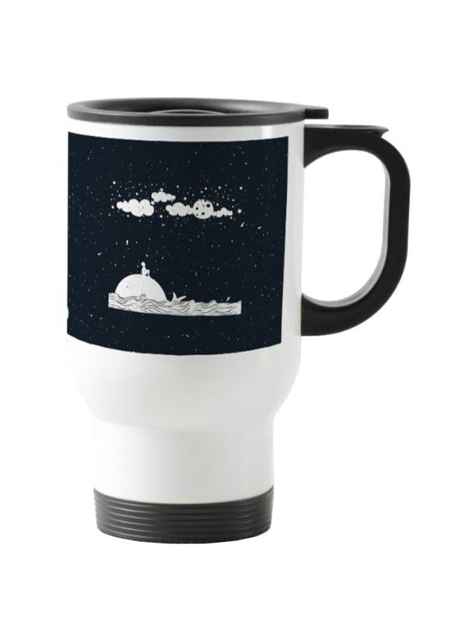 RYN Moon And Stars Printed Travel Mug White/Black 13centimeter 