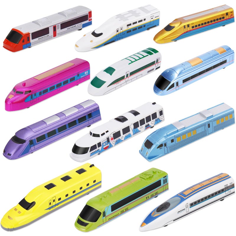 Crelloci Bullet Train Pull Back Toy High Speed City Train Modern Locomotives for Kids Toddle Boys Bundle of 12 - Image 2