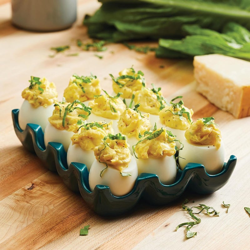 Rachael Ray حامل بيض سيراميك ريتشيل راي بتزجيج صلب 12 كوب باللون الأزرق الفاتح - Image 5