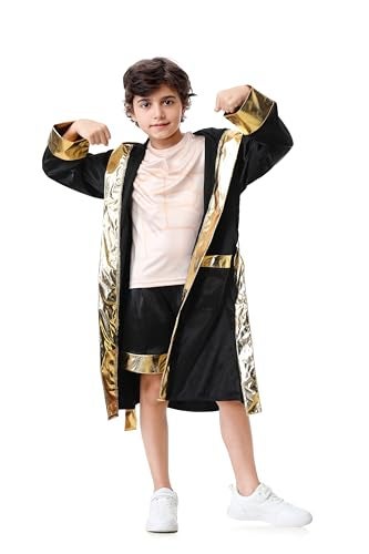 AGCOAH Kids Boxing Costume for Boys Boxer Costume Wrestler Costume Kids Boxing Robe Costume Boxer Halloween Costume BlackM810Y - Image 1