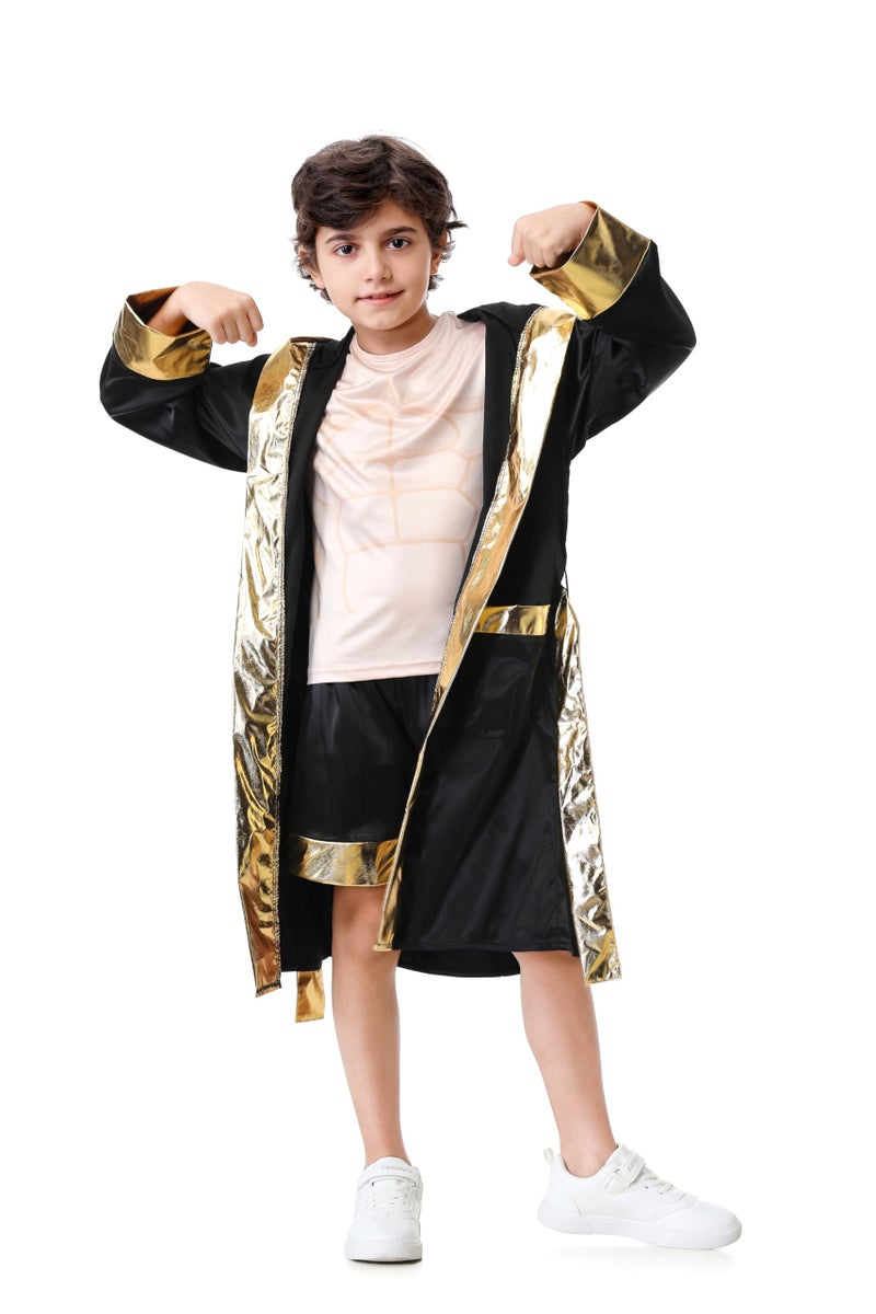 AGCOAH Kids Boxing Costume for Boys Boxer Costume Wrestler Costume Kids Boxing Robe Costume Boxer Halloween Costume BlackM810Y - Image 3