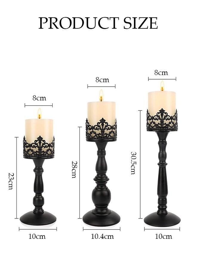 DUNISO 3 Pieces of Candle Holder Set，Candle Holders for Table Centerpiece,Retro Iron Candle Stand,Sturdy and Durable,Suitable for Weddings, Dinners, Parties, Home Decor,Black  - Image 2