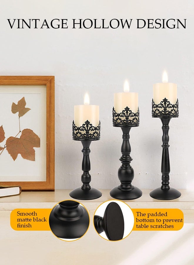 DUNISO 3 Pieces of Candle Holder Set，Candle Holders for Table Centerpiece,Retro Iron Candle Stand,Sturdy and Durable,Suitable for Weddings, Dinners, Parties, Home Decor,Black  - Image 3
