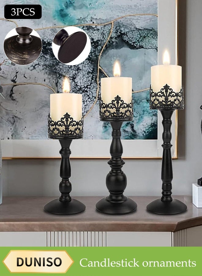 DUNISO 3 Pieces of Candle Holder Set，Candle Holders for Table Centerpiece,Retro Iron Candle Stand,Sturdy and Durable,Suitable for Weddings, Dinners, Parties, Home Decor,Black  - Image 1