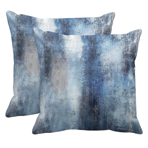 Britimes Throw Pillow Covers Modern Home Art Decor, 18 x 18 Inches Set of 2 Pillow Cases Decorative, Abstract Oil Painting Pillowcases for Bedroom, Living Room, Cushion Couch Sofa, Navy Blue Accent - Image 1