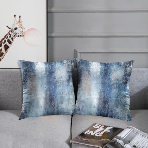 Britimes Throw Pillow Covers Modern Home Art Decor, 18 x 18 Inches Set of 2 Pillow Cases Decorative, Abstract Oil Painting Pillowcases for Bedroom, Living Room, Cushion Couch Sofa, Navy Blue Accent - Image 5