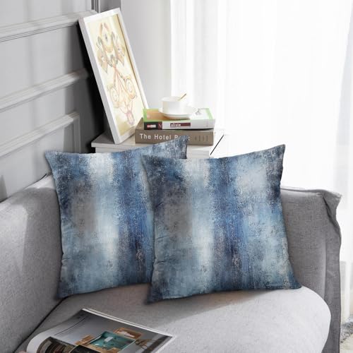 Britimes Throw Pillow Covers Modern Home Art Decor, 18 x 18 Inches Set of 2 Pillow Cases Decorative, Abstract Oil Painting Pillowcases for Bedroom, Living Room, Cushion Couch Sofa, Navy Blue Accent - Image 2
