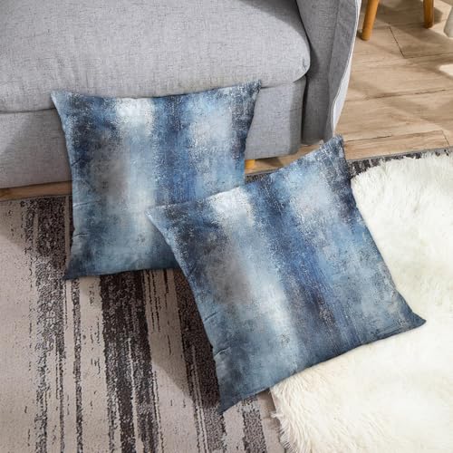 Britimes Throw Pillow Covers Modern Home Art Decor, 18 x 18 Inches Set of 2 Pillow Cases Decorative, Abstract Oil Painting Pillowcases for Bedroom, Living Room, Cushion Couch Sofa, Navy Blue Accent - Image 4