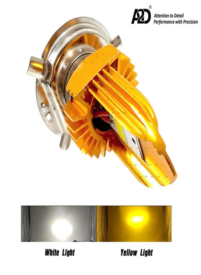 A2D® 34693 W-Y Dual Color 12V DC 30W Full Cobe H4 / HS1 with 6000K 3000K Ultra Bike LED Headlight Bulb Replacement KIT High-Low Beam White Yellow for Bajaj Discover 100M - Image 5