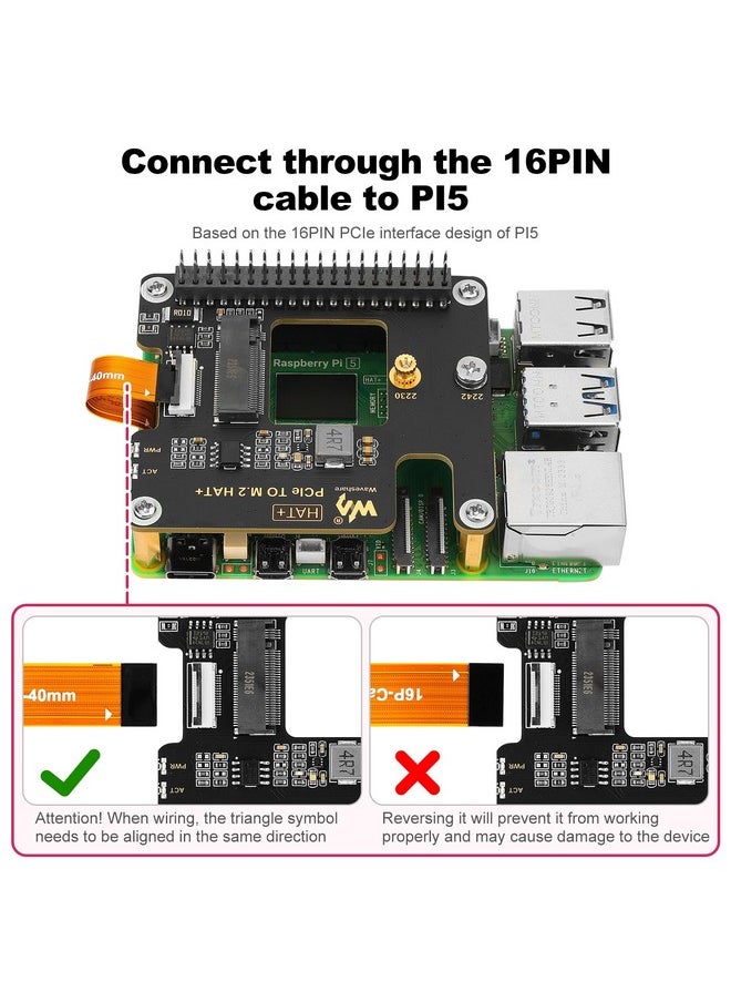 FPVERA PCIe to M.2 Adapter for Raspberry Pi 5, Supports NVMe Protocol M.2 Solid State Drive, HAT + Standard, Compatible with M.2 Drives in 2230/2242 Size, Gen2 and Gen3 Modes, High-Speed Reading/Writing  - Image 3