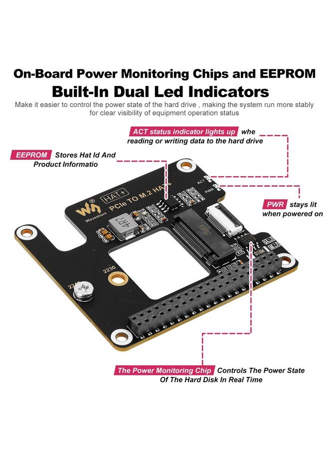 FPVERA PCIe to M.2 Adapter for Raspberry Pi 5, Supports NVMe Protocol M.2 Solid State Drive, HAT + Standard, Compatible with M.2 Drives in 2230/2242 Size, Gen2 and Gen3 Modes, High-Speed Reading/Writing  - Image 5