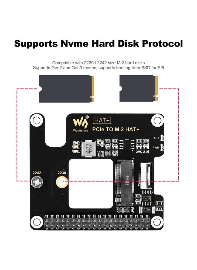 FPVERA PCIe to M.2 Adapter for Raspberry Pi 5, Supports NVMe Protocol M.2 Solid State Drive, HAT + Standard, Compatible with M.2 Drives in 2230/2242 Size, Gen2 and Gen3 Modes, High-Speed Reading/Writing  - Image 4