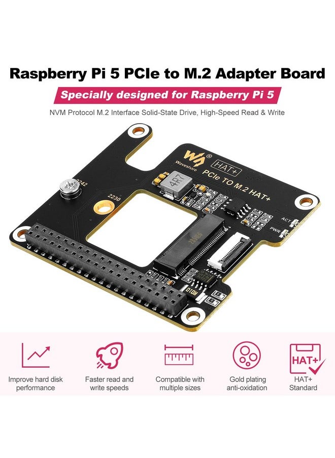 FPVERA PCIe to M.2 Adapter for Raspberry Pi 5, Supports NVMe Protocol M.2 Solid State Drive, HAT + Standard, Compatible with M.2 Drives in 2230/2242 Size, Gen2 and Gen3 Modes, High-Speed Reading/Writing  - Image 2