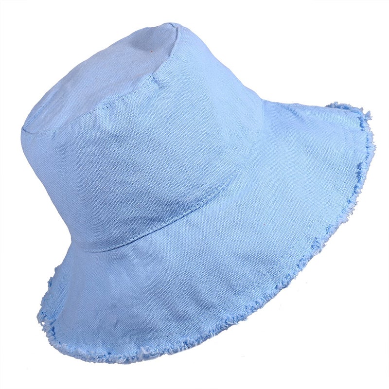 boderier Sun Hats for Women Summer Casual Wide Brim Cotton Bucket Hat Beach Vacation Travel Accessories (Blue) - Image 2