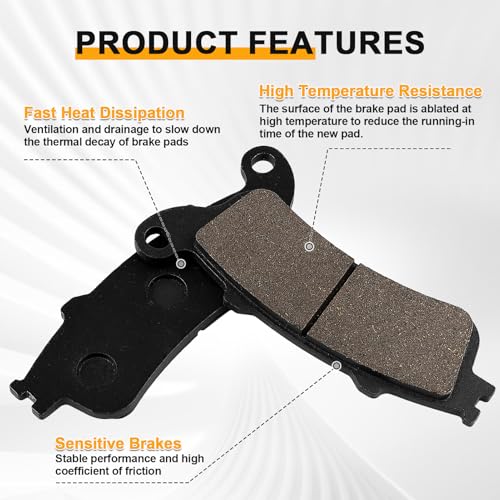 Yerbay VTX1800 Front and Rear Brake Pads Compatible for Honda VTX1800 All Models 2002-2013 / GL1800 Goldwing All Models 2001-2016/ CBR1100XX Blackbird 1997-2003 - Image 4