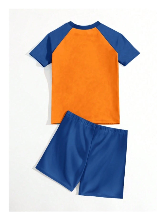Super Pop dog print swimsuit for little boys, black and blue, with a stretchy, childlike style, perfect for summer (3-5 years). - Image 3