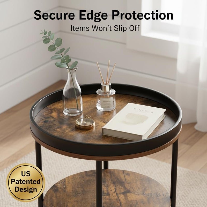 Dulcii Side Table, Round End Table with 3 Storage Shelves for Living Room, Bedroom, Nightstand with Steel Frame for Small Spaces, Industrial Round Sofa Table, Outdoor Accent Coffee Table, Rustic Brown - Image 5